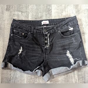 BONGO Women's Black Cuffed Distressed Jean Shorts Sz. 10
